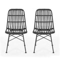 GDFStudio Braymer Outdoor Wicker and Iron Dining Chairs (Set of 2)
