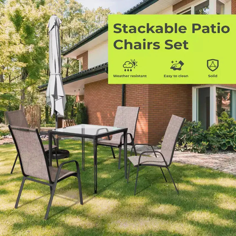 Hyleory 2 chaises de salle à manger empilables de terrasse avec accoudoirs incurvés et tissu à séchage rapide