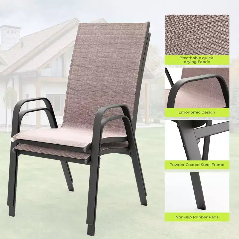 Hyleory 2 chaises de salle à manger empilables de terrasse avec accoudoirs incurvés et tissu à séchage rapide