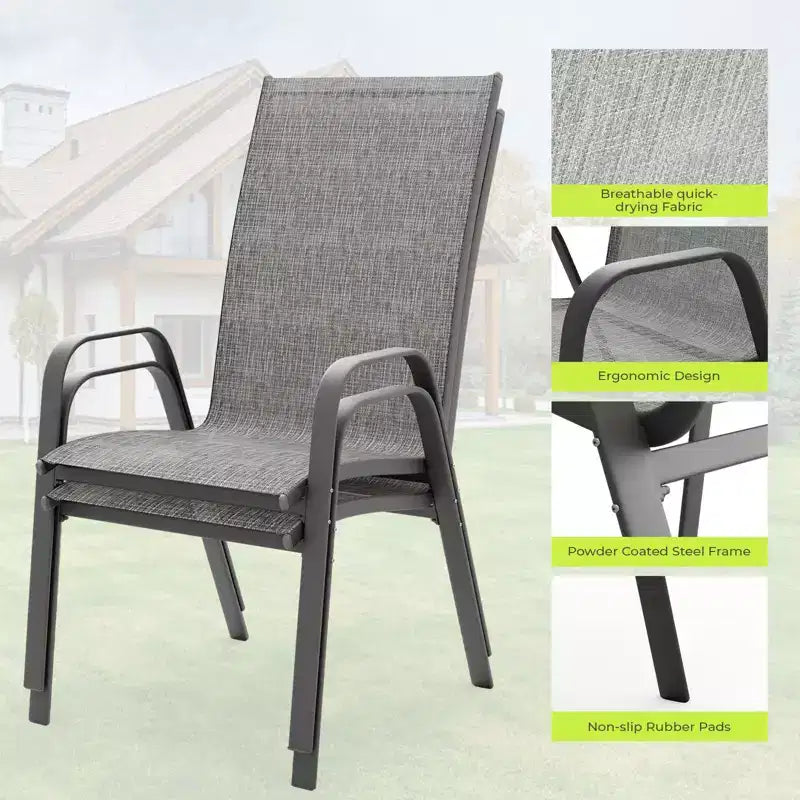 Hyleory 2 chaises de salle à manger empilables de terrasse avec accoudoirs incurvés et tissu à séchage rapide