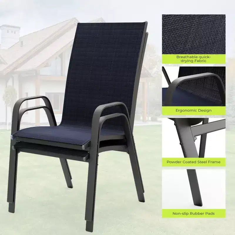 Hyleory 2 chaises de salle à manger empilables de terrasse avec accoudoirs incurvés et tissu à séchage rapide