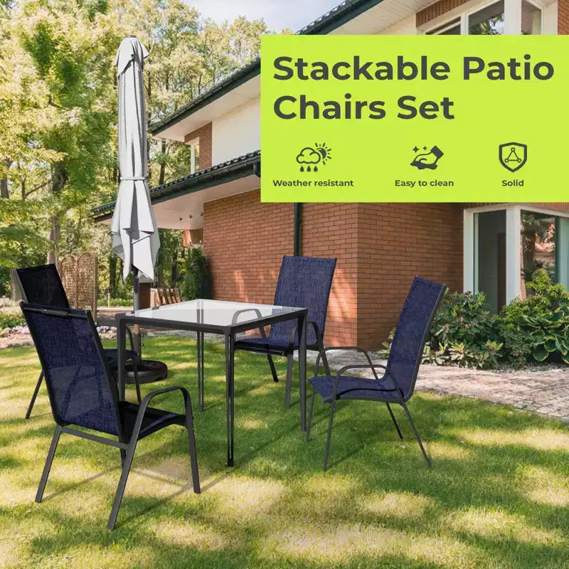Hyleory 2 chaises de salle à manger empilables de terrasse avec accoudoirs incurvés et tissu à séchage rapide