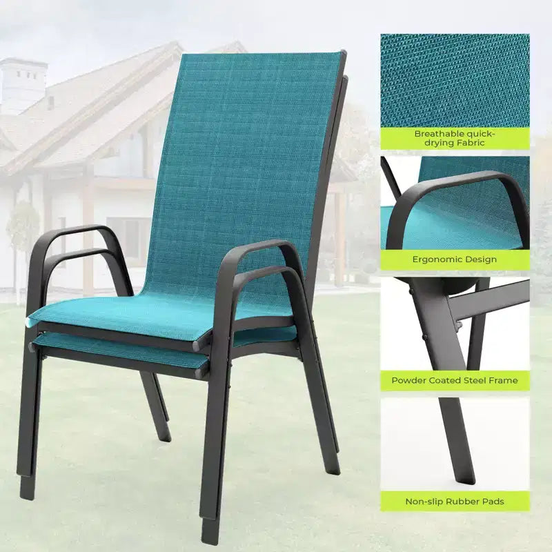 Hyleory 2 chaises de salle à manger empilables de terrasse avec accoudoirs incurvés et tissu à séchage rapide