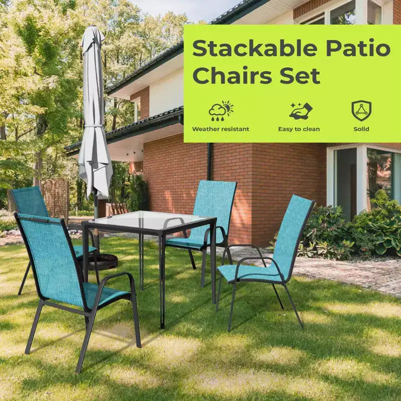 Hyleory 2 chaises de salle à manger empilables de terrasse avec accoudoirs incurvés et tissu à séchage rapide
