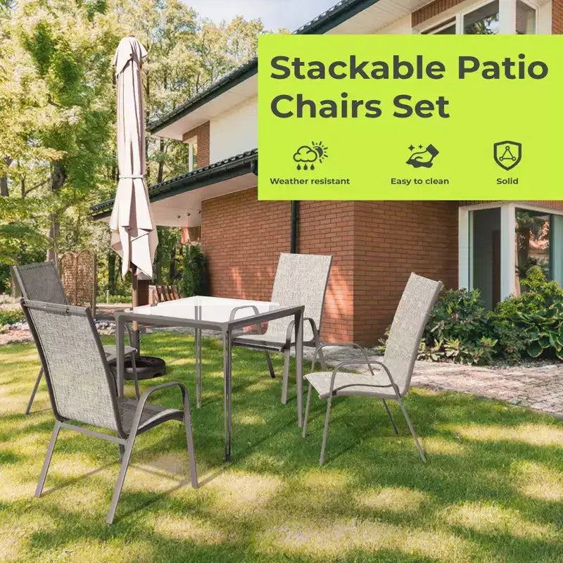 Hyleory 2 chaises de salle à manger empilables de terrasse avec accoudoirs incurvés et tissu à séchage rapide