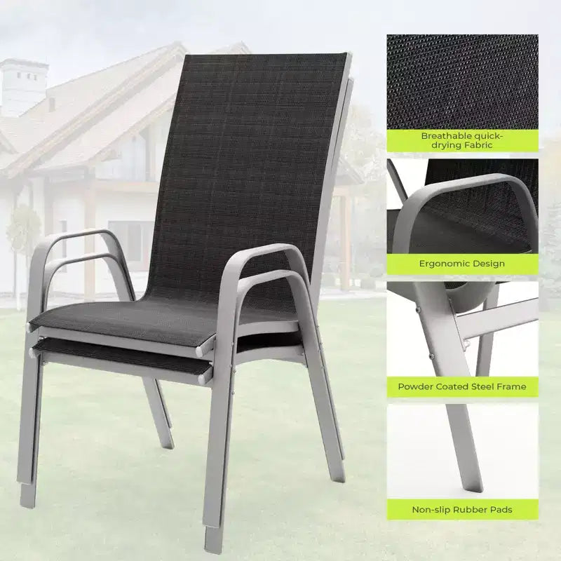 Hyleory 2 chaises de salle à manger empilables de terrasse avec accoudoirs incurvés et tissu à séchage rapide