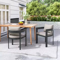 Christopher Knight Home Landon Patio Modern Aluminum Upholstered Dining Chairs with Wood Grain Finish (Set of 2)