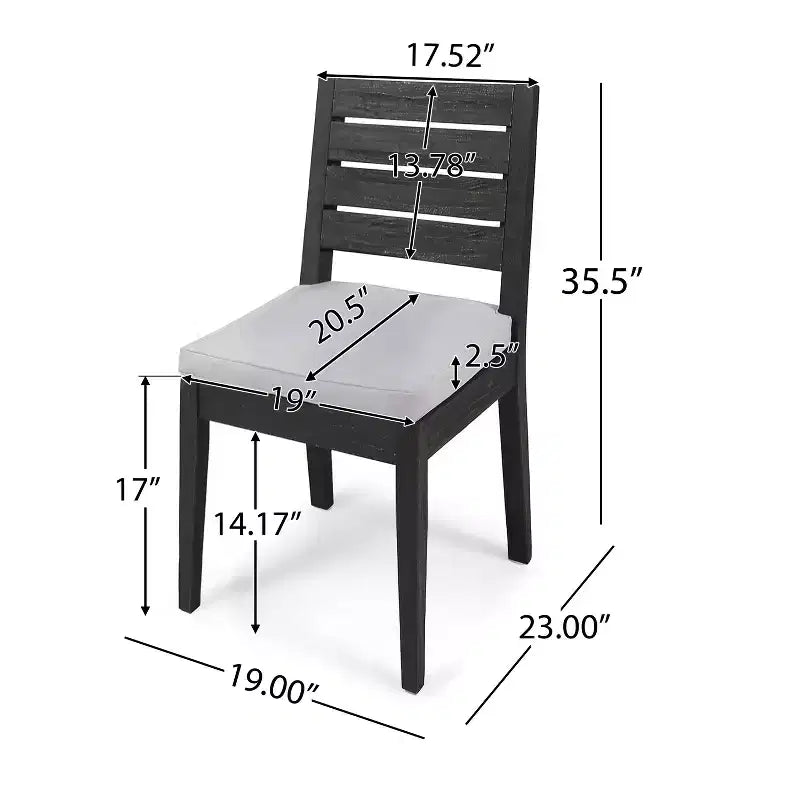 Chaise de salle à manger d'extérieur Zeila en bois d'acacia avec coussins GDFStudio (lot de 2)