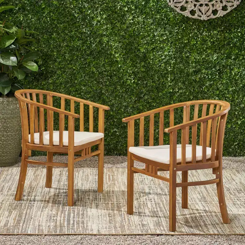 Chaises de salle à manger d'extérieur en bois d'acacia GDFStudio Rosin avec coussin (lot de 2)