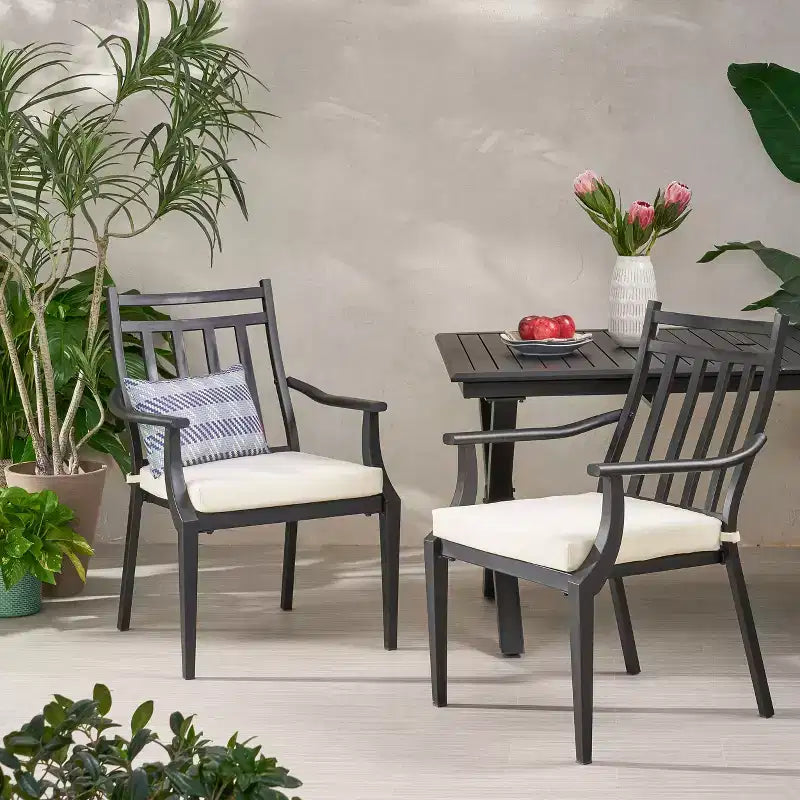 Christopher Knight Home Bostwick Chaises de salle à manger d'extérieur en fer avec coussin (lot de 2)