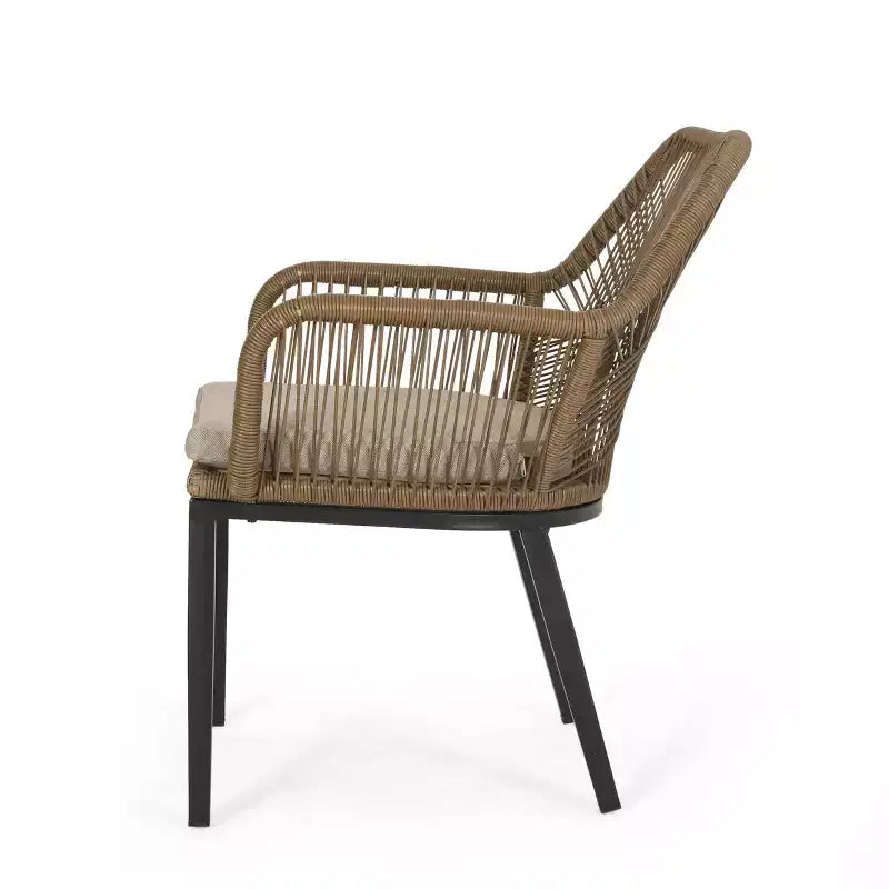 GDFStudio Fromberg Chaises de salle à manger d'extérieur en osier et fer avec coussin (lot de 2), noir mat/marron clair/beige