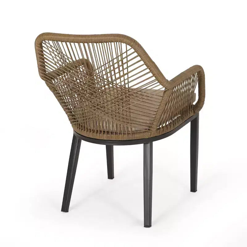 GDFStudio Fromberg Chaises de salle à manger d'extérieur en osier et fer avec coussin (lot de 2), noir mat/marron clair/beige