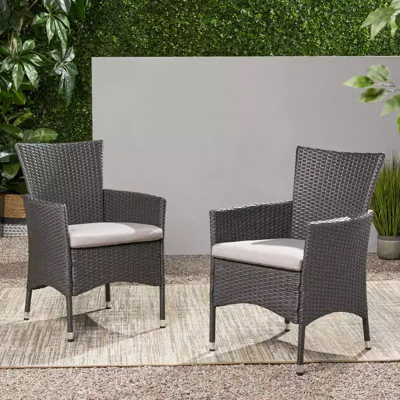 Christopher Knight Home Jocelyn Chaises de salle à manger d'extérieur en osier avec coussins (Lot de 2)