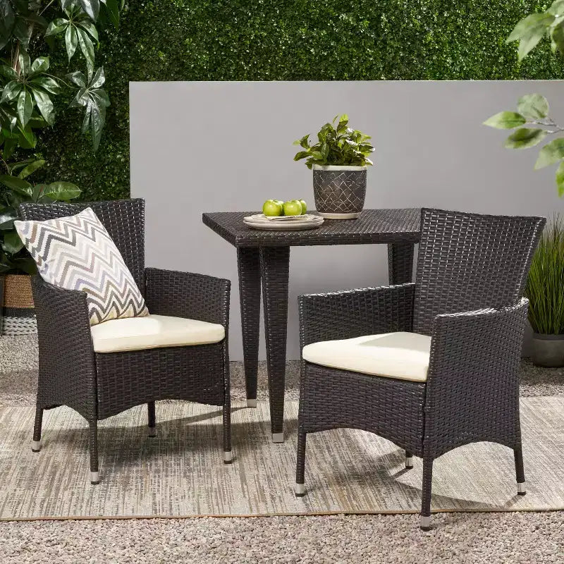 Christopher Knight Home Jocelyn Chaises de salle à manger d'extérieur en osier avec coussins (Lot de 2)