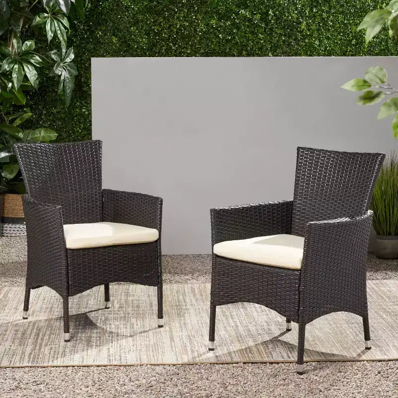 Christopher Knight Home Jocelyn Chaises de salle à manger d'extérieur en osier avec coussins (Lot de 2)