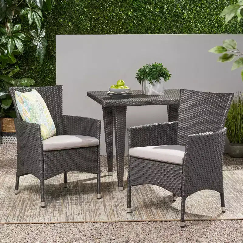 Christopher Knight Home Jocelyn Chaises de salle à manger d'extérieur en osier avec coussins (Lot de 2)
