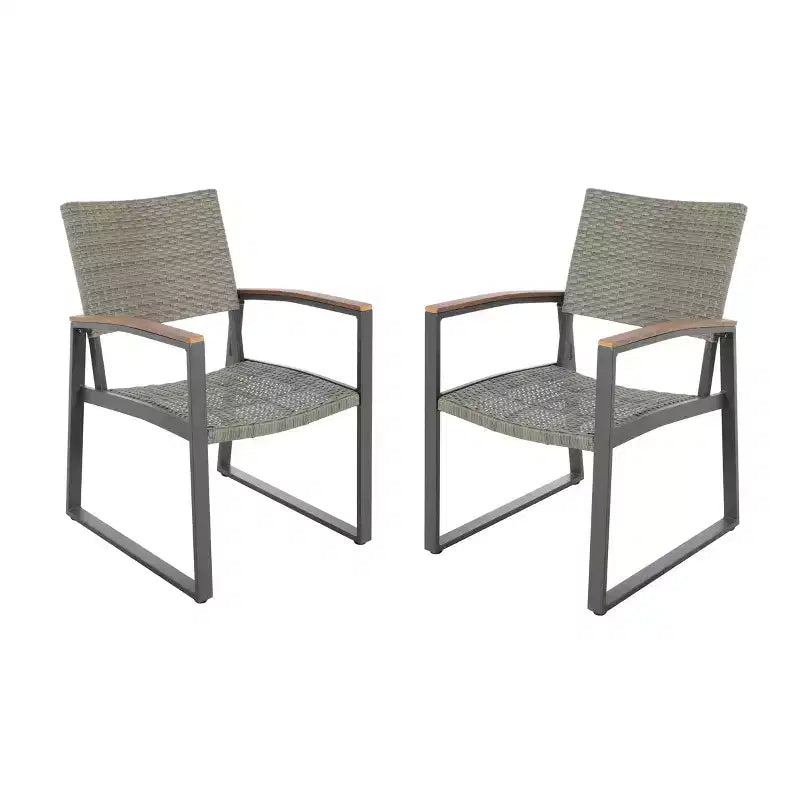 GDFStudio Augusta Outdoor Aluminum and Wicker Dining Chairs with Faux Wood Accents (Set of 2)