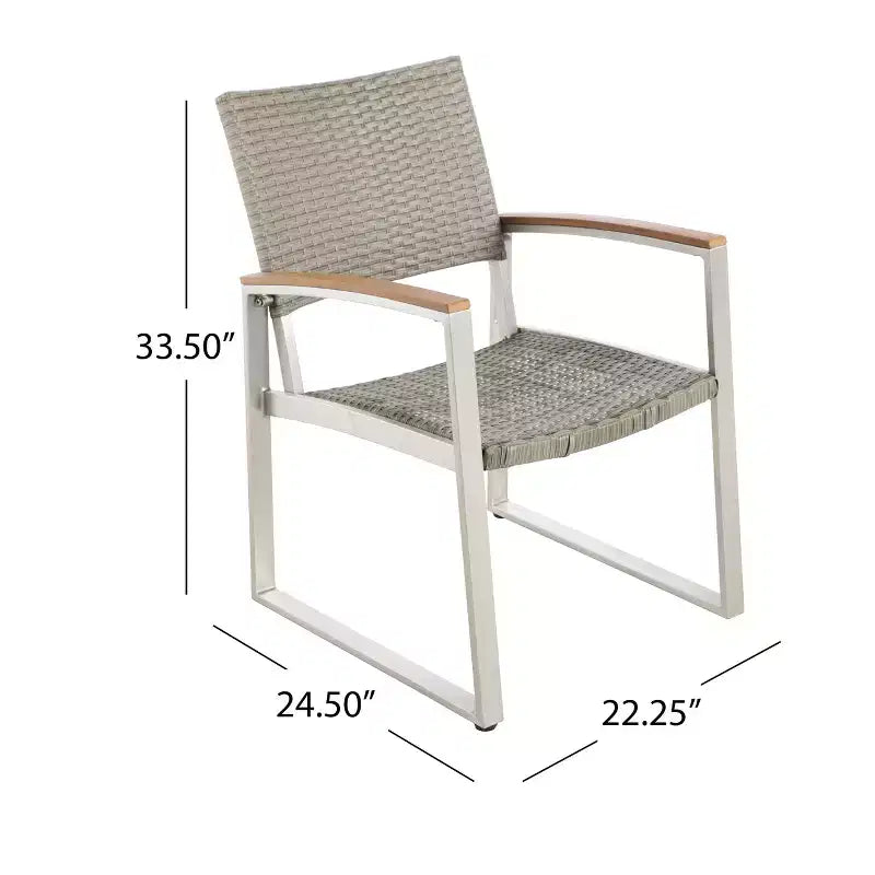 Chaises de salle à manger GDFStudio Augusta en aluminium et osier avec accents en faux bois (Lot de 2)
