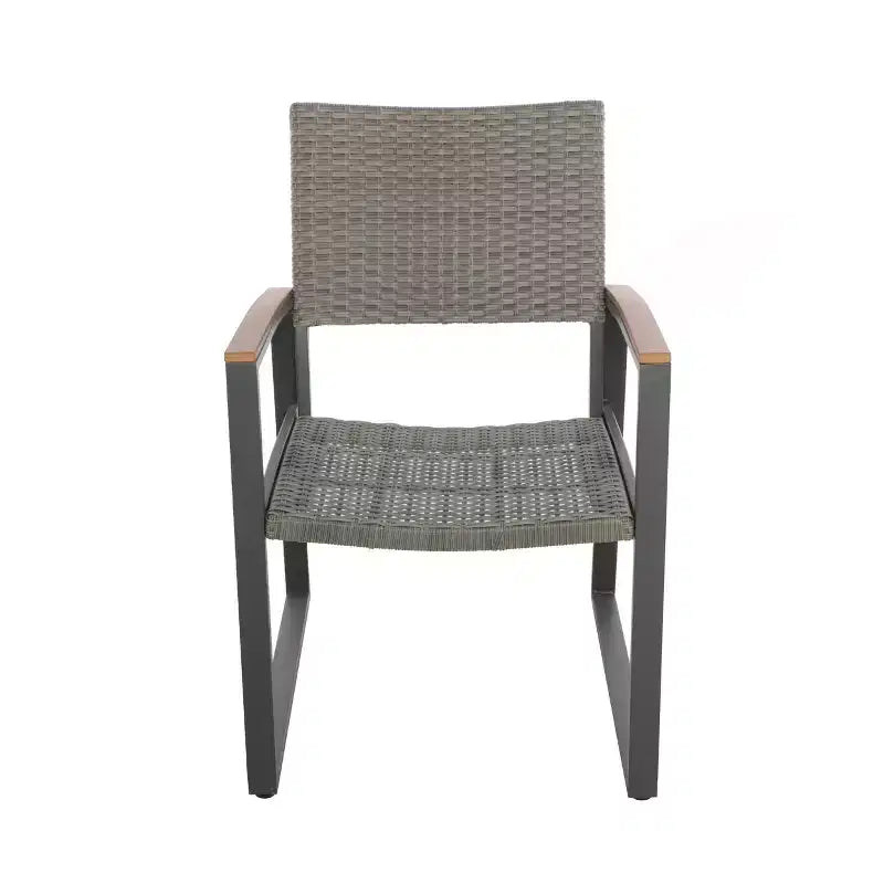 Chaises de salle à manger GDFStudio Augusta en aluminium et osier avec accents en faux bois (Lot de 2)