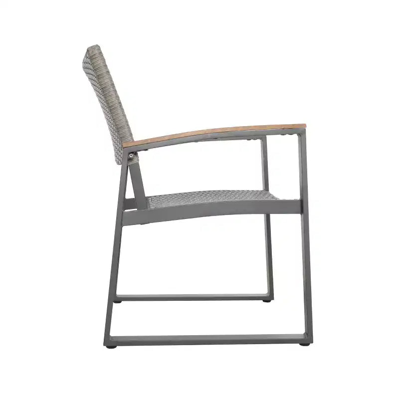 Chaises de salle à manger GDFStudio Augusta en aluminium et osier avec accents en faux bois (Lot de 2)