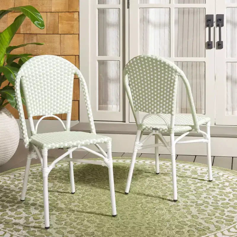 Chaise de Bistro Oliver (Lot de 2) - Intérieur/Extérieur - PAT4045 - Vert/Blanc - Safavieh