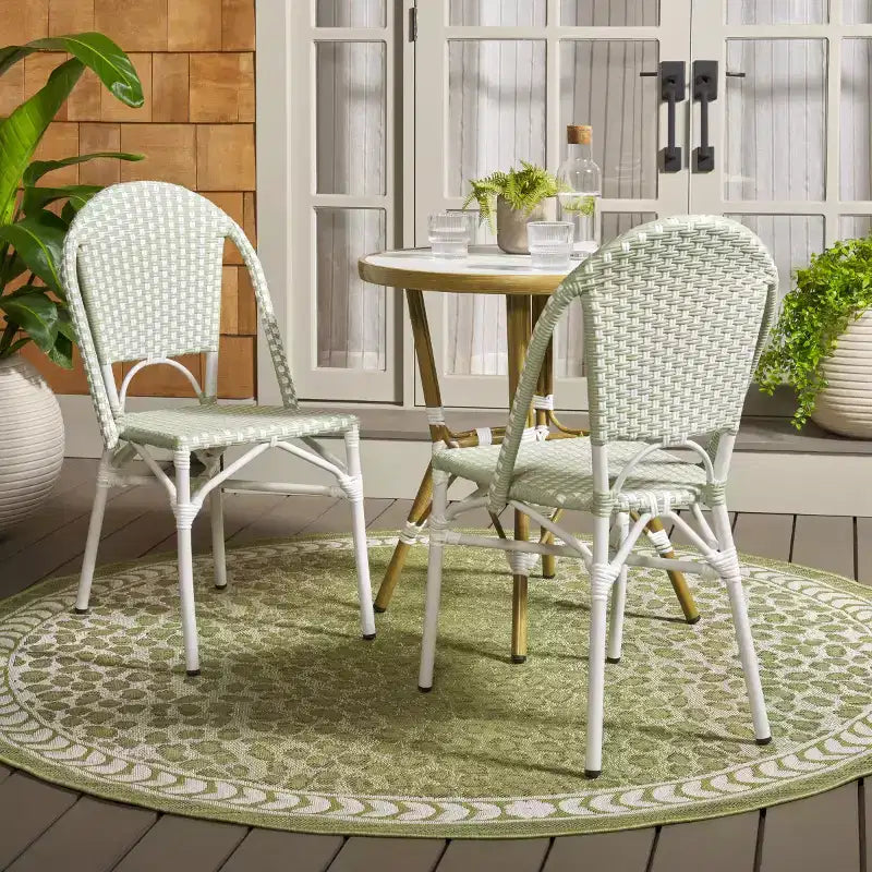 Chaise de Bistro Oliver (Lot de 2) - Intérieur/Extérieur - PAT4045 - Vert/Blanc - Safavieh