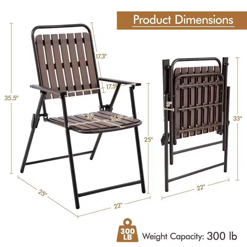 Yaheetech Lot de 2 Chaises Pliantes de Salle à Manger avec Cadre en Métal pour Jardin, Terrasse, Balcon
