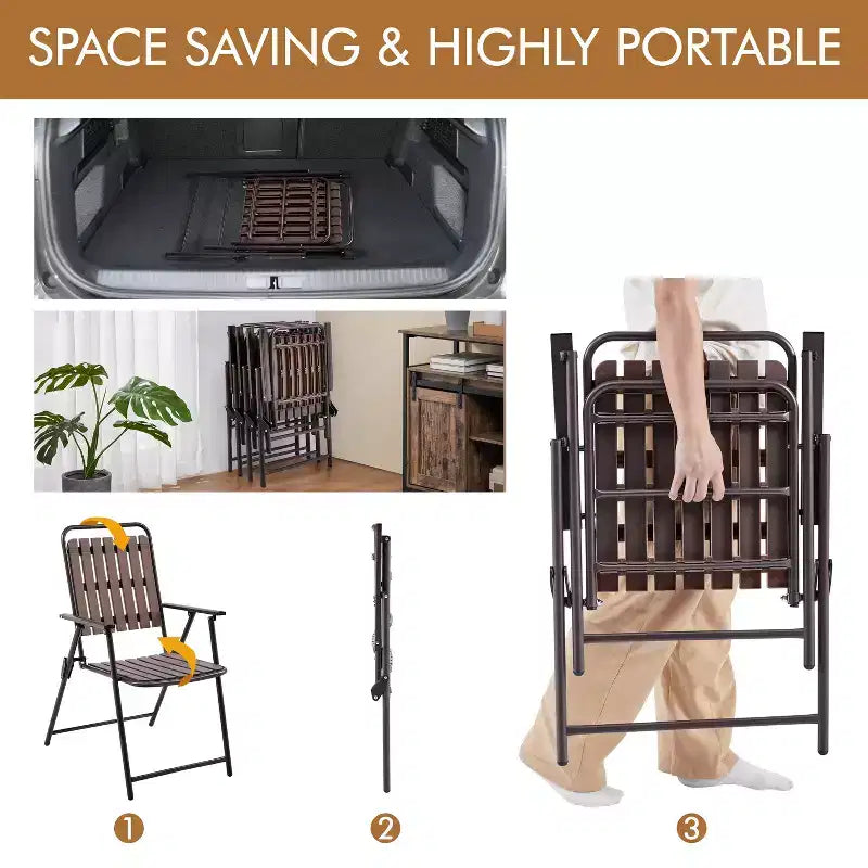 Yaheetech Lot de 2 Chaises Pliantes de Salle à Manger avec Cadre en Métal pour Jardin, Terrasse, Balcon