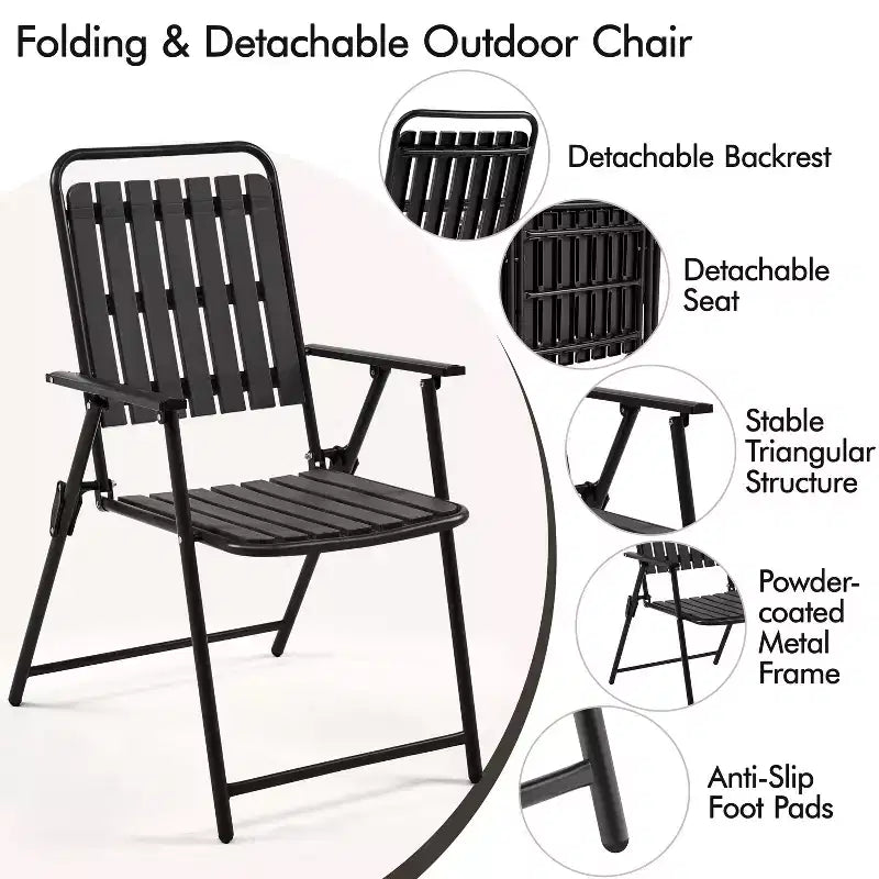 Yaheetech Lot de 2 Chaises Pliantes de Salle à Manger avec Cadre en Métal pour Jardin, Terrasse, Balcon