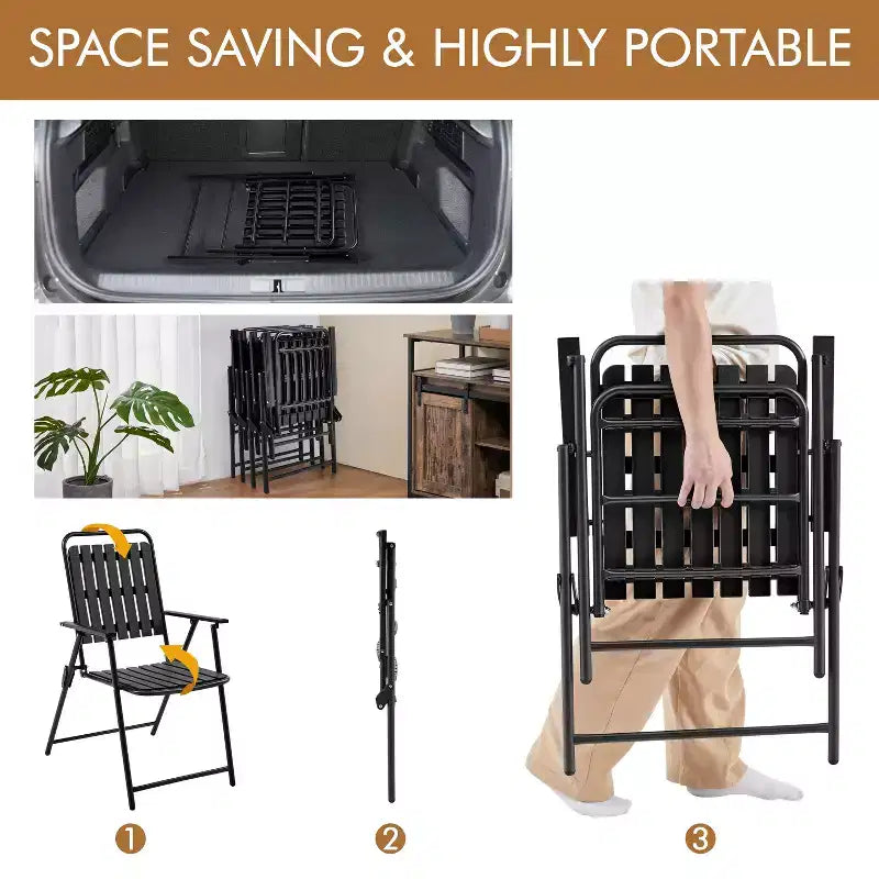 Yaheetech Lot de 2 Chaises Pliantes de Salle à Manger avec Cadre en Métal pour Jardin, Terrasse, Balcon