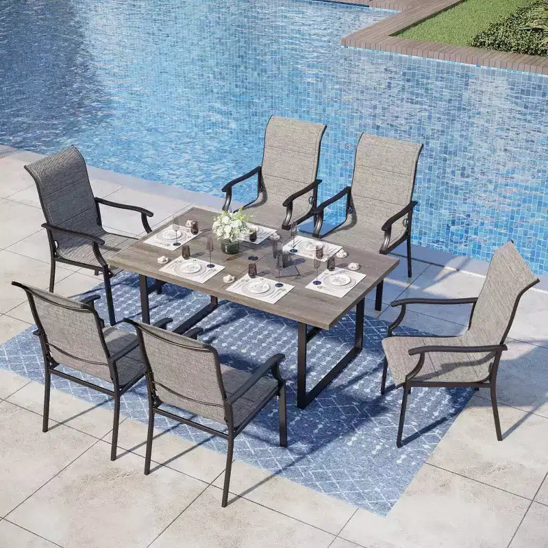Chaises de salle à manger d'extérieur Captiva Designs avec cadre en acier et dossier haut, rembourrées en toile tendue