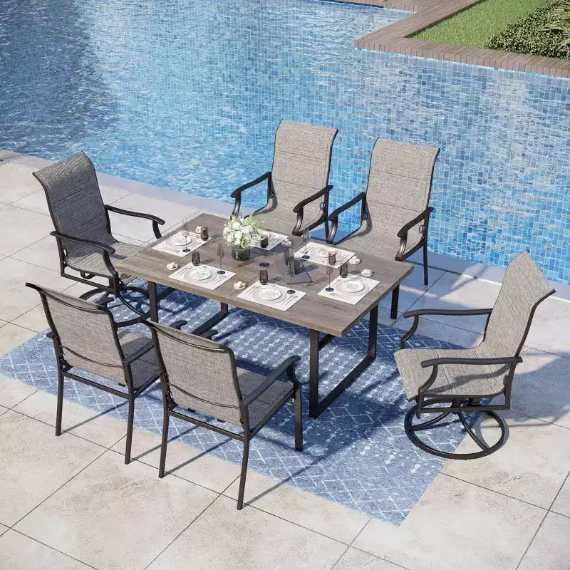 Chaises de salle à manger d'extérieur Captiva Designs avec cadre en acier et dossier haut, rembourrées en toile tendue