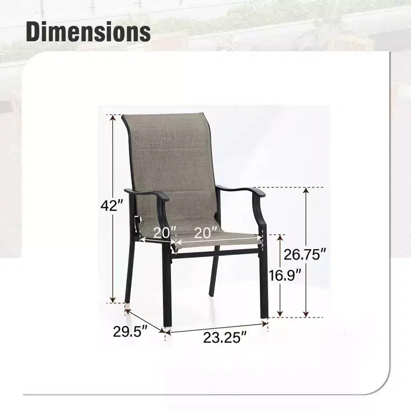 Chaises de salle à manger d'extérieur Captiva Designs avec cadre en acier et dossier haut, rembourrées en toile tendue