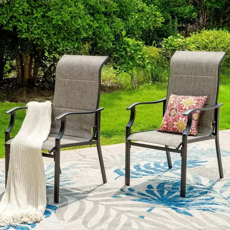 Chaises de salle à manger d'extérieur Captiva Designs avec cadre en acier et dossier haut, rembourrées en toile tendue