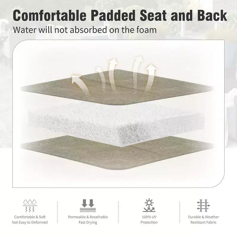 Chaises de salle à manger d'extérieur Captiva Designs avec cadre en acier et dossier haut, rembourrées en toile tendue