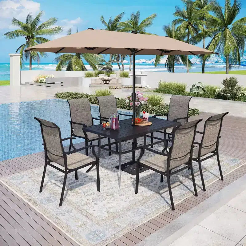 Chaises de salle à manger d'extérieur Captiva Designs avec cadre en acier et dossier haut, rembourrées en toile tendue