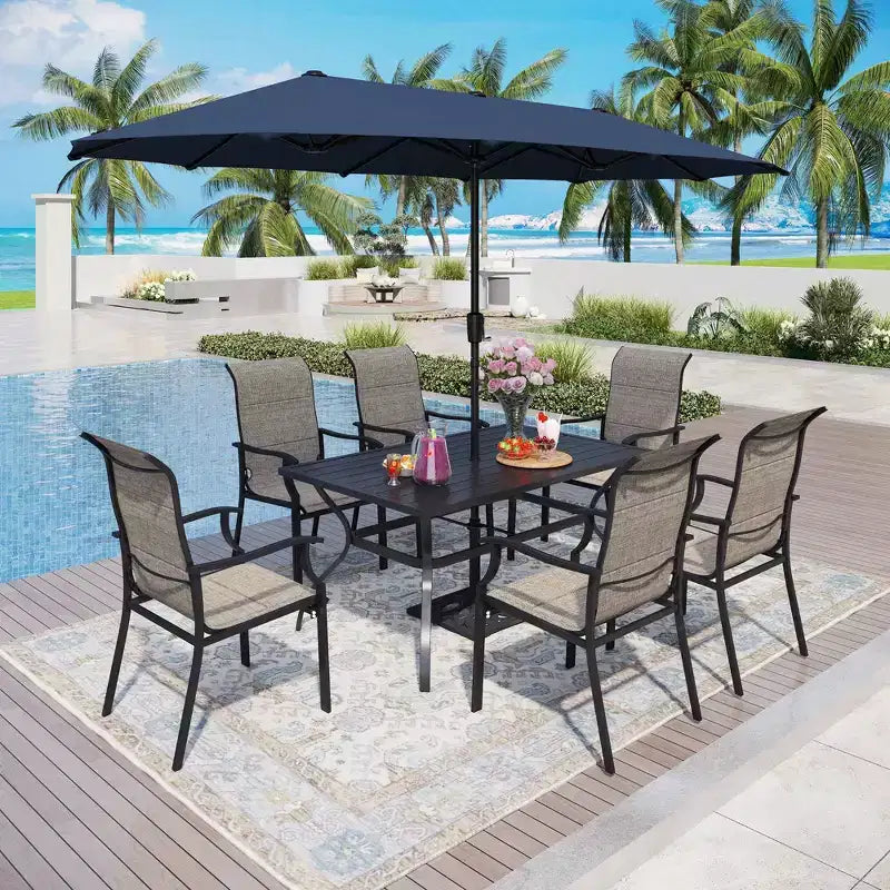 Chaises de salle à manger d'extérieur Captiva Designs avec cadre en acier et dossier haut, rembourrées en toile tendue