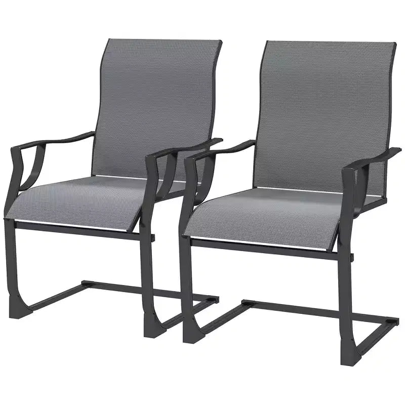 Chaises de salle à manger d'extérieur Outsunny, lot de 2 chaises de salle à manger de jardin à ressort en C, avec dossier haut, tissu respirant et cadre en métal, pour jardin, terrasse