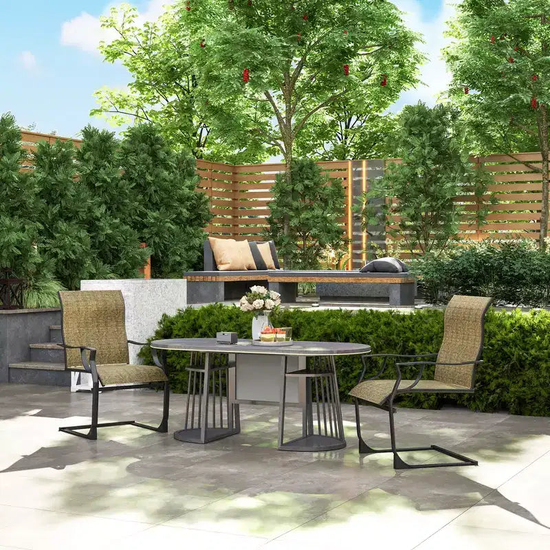 Chaises de salle à manger d'extérieur Outsunny, lot de 2 chaises de salle à manger de jardin à ressort en C, avec dossier haut, tissu respirant et cadre en métal, pour jardin, terrasse