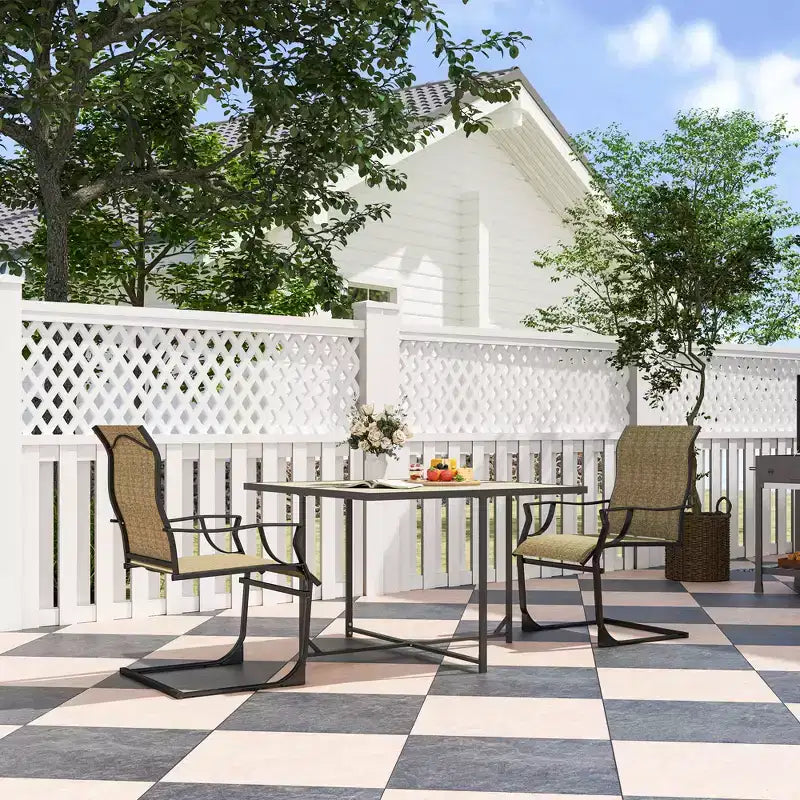 Chaises de salle à manger d'extérieur Outsunny, lot de 2 chaises de salle à manger de jardin à ressort en C, avec dossier haut, tissu respirant et cadre en métal, pour jardin, terrasse