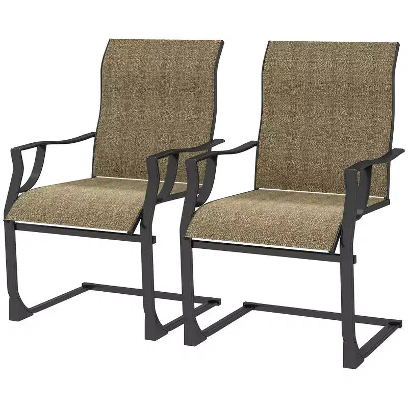 Chaises de salle à manger d'extérieur Outsunny, lot de 2 chaises de salle à manger de jardin à ressort en C, avec dossier haut, tissu respirant et cadre en métal, pour jardin, terrasse