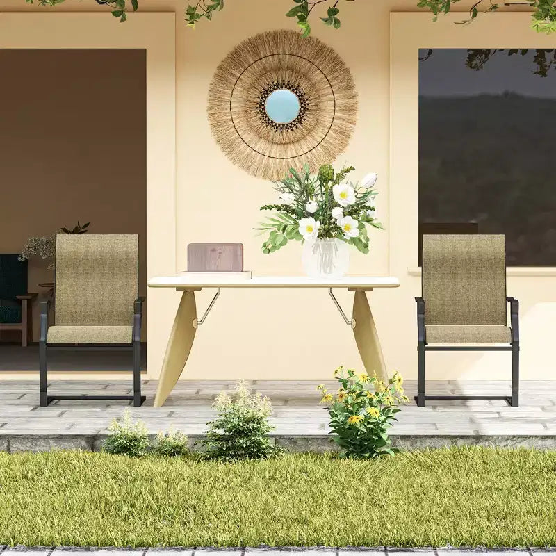 Chaises de salle à manger d'extérieur Outsunny, lot de 2 chaises de salle à manger de jardin à ressort en C, avec dossier haut, tissu respirant et cadre en métal, pour jardin, terrasse