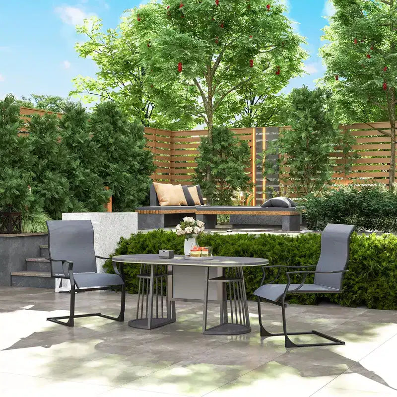 Chaises de salle à manger d'extérieur Outsunny, lot de 2 chaises de salle à manger de jardin à ressort en C, avec dossier haut, tissu respirant et cadre en métal, pour jardin, terrasse