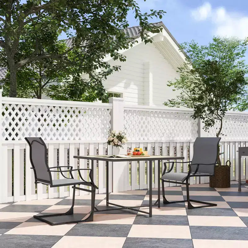 Chaises de salle à manger d'extérieur Outsunny, lot de 2 chaises de salle à manger de jardin à ressort en C, avec dossier haut, tissu respirant et cadre en métal, pour jardin, terrasse