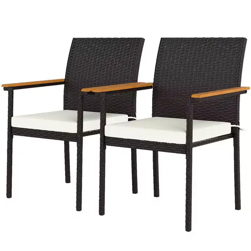 Outsunny Lot de 2 chaises de salle à manger en osier de terrasse, chaises de salle à manger d'extérieur en rotin PE avec coussins, dossier, accoudoirs pour terrasse, jardin