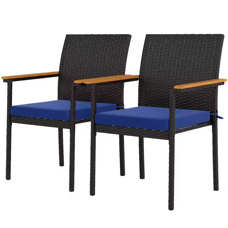 Outsunny Lot de 2 chaises de salle à manger en osier de terrasse, chaises de salle à manger d'extérieur en rotin PE avec coussins, dossier, accoudoirs pour terrasse, jardin