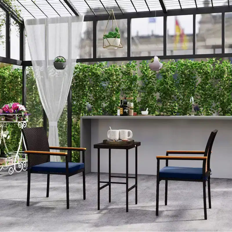 Outsunny Lot de 2 chaises de salle à manger en osier de terrasse, chaises de salle à manger d'extérieur en rotin PE avec coussins, dossier, accoudoirs pour terrasse, jardin