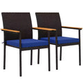 Outsunny Patio Wicker Dining Chair Set of 2, PE Rattan Outdoor Dining Chairs with Cushions, Backrest, Armrests for Deck, Garden