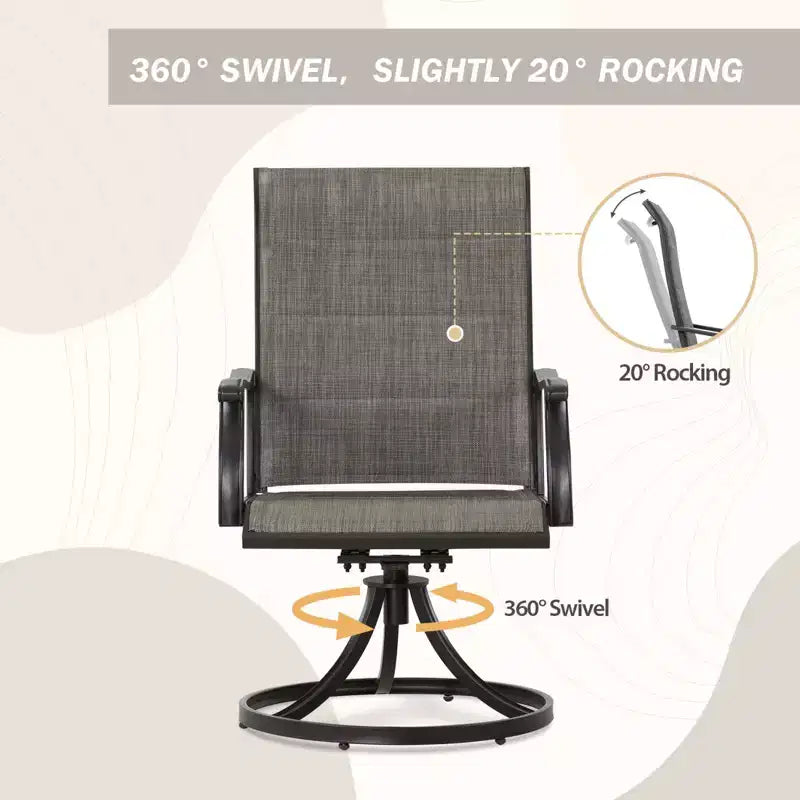 Aoodor Chaises de salle à manger d'extérieur pivotantes à 360 degrés (lot de 2), design ergonomique, respirantes, dossiers hauts en textilène durables