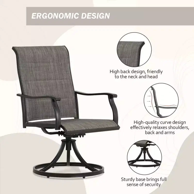 Aoodor Chaises de salle à manger d'extérieur pivotantes à 360 degrés (lot de 2), design ergonomique, respirantes, dossiers hauts en textilène durables